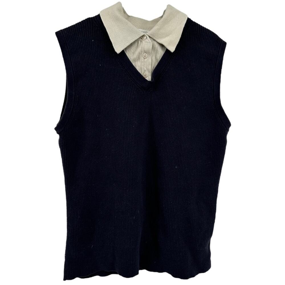 VTG Christopher & Banks Collared Sweater Vest Y2K Button Ribbed Preppy Small